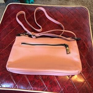 Lecxci Pink Crossbody/Clutch with brown nylon lining